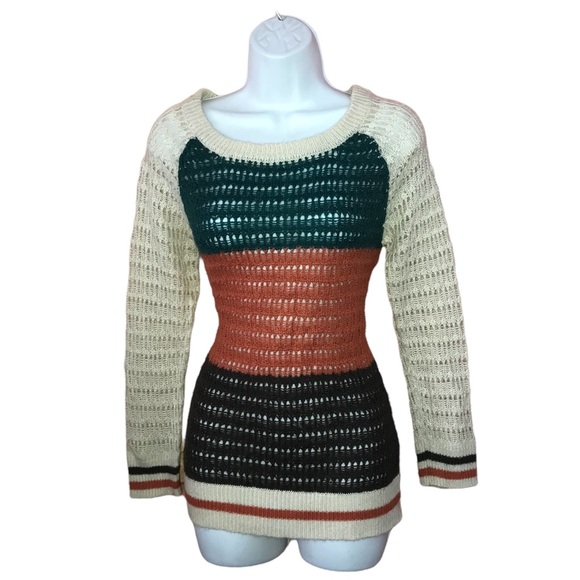 Mak B Sweaters - MAK B Color Block Open Knit Sweater - Women’s Small
